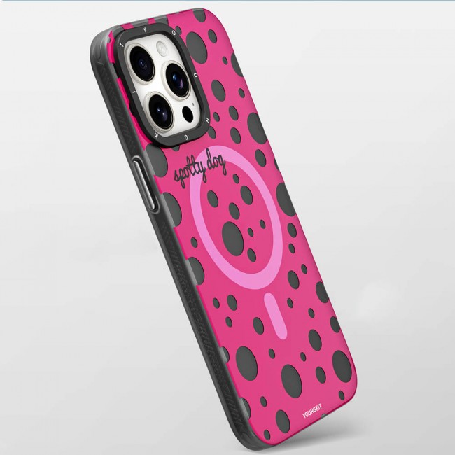 Apple iPhone 14 Pro Kılıf Magsafe Şarj Özellikli Polka Dot Desenli Youngkit Spots Serisi Kapak