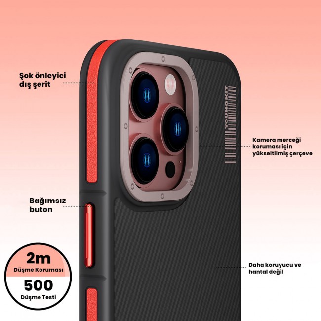 Apple iPhone 14 Pro Kılıf Magsafe Şarj Özellikli YoungKit 600D Kevlar Kapak Apple iPhone 14 Pro Kılıf Magsafe Şarj Özellikli YoungKit 600D Kevlar Kapak