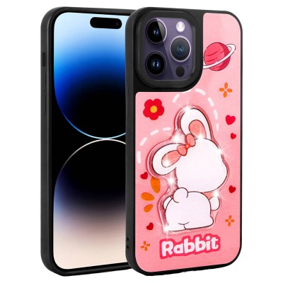 Bal-z Apple iPhone 14 Pro Kılıf Parlayan Kabartmalı İkonik Figürlü  Amas Silikon Kapak