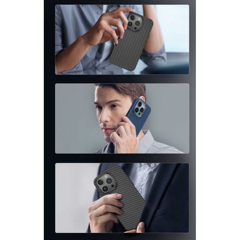 Bal-z Apple iPhone 14 Pro Kılıf ​​​​​Wiwu Karbon Fiber Görünümlü M-safe Wireless Şarj Özellikli Kabon Kapak