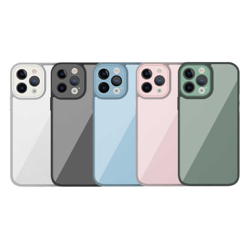 Bal-z Apple iPhone 14 Pro Kılıf Wiwu VCC-104 Lens Korumalı Renkli Kenar Arkası Şeffaf Vivid Clear Kapak