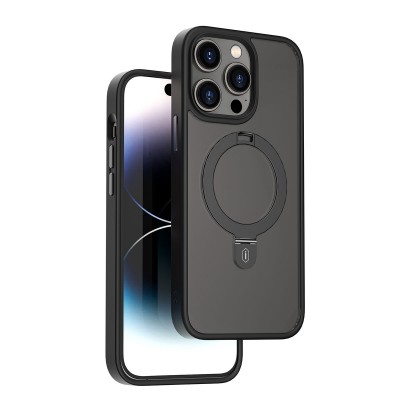 Bal-z Apple iPhone 14 Pro Kılıf Wiwu ZMM-010 M-safe Şarj Özellikli Parmak İzi Bırakmayan Mat Transparan Standlı Kapak