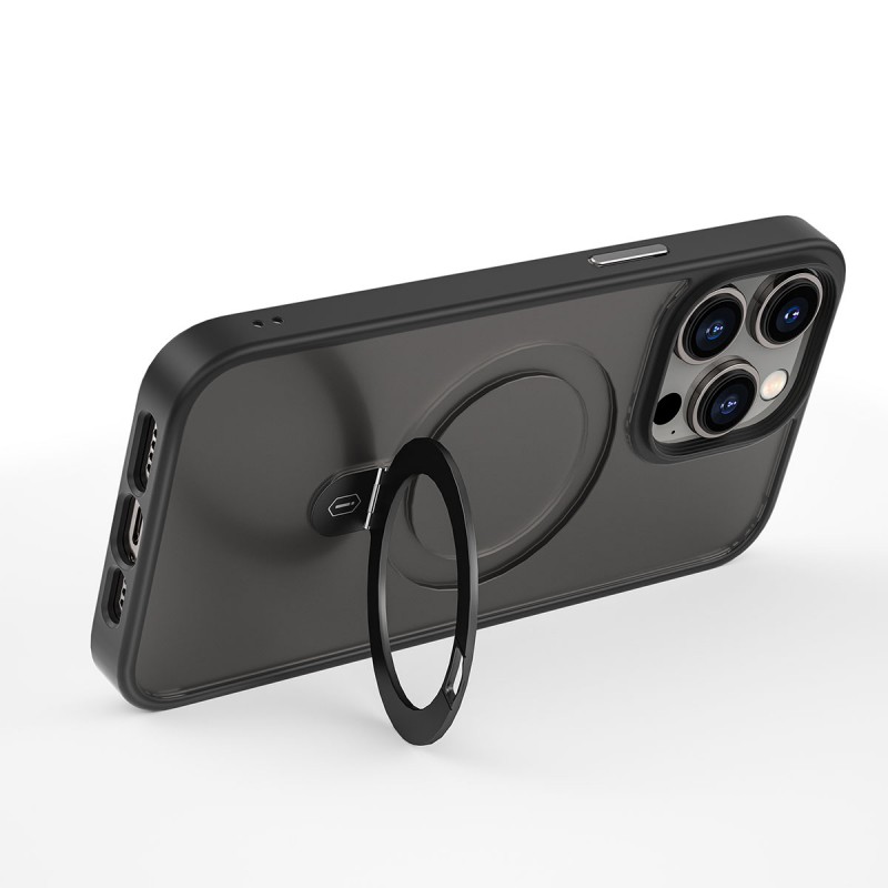 Bal-z Apple iPhone 14 Pro Kılıf Wiwu ZMM-010 M-safe Şarj Özellikli Parmak İzi Bırakmayan Mat Transparan Standlı Kapak