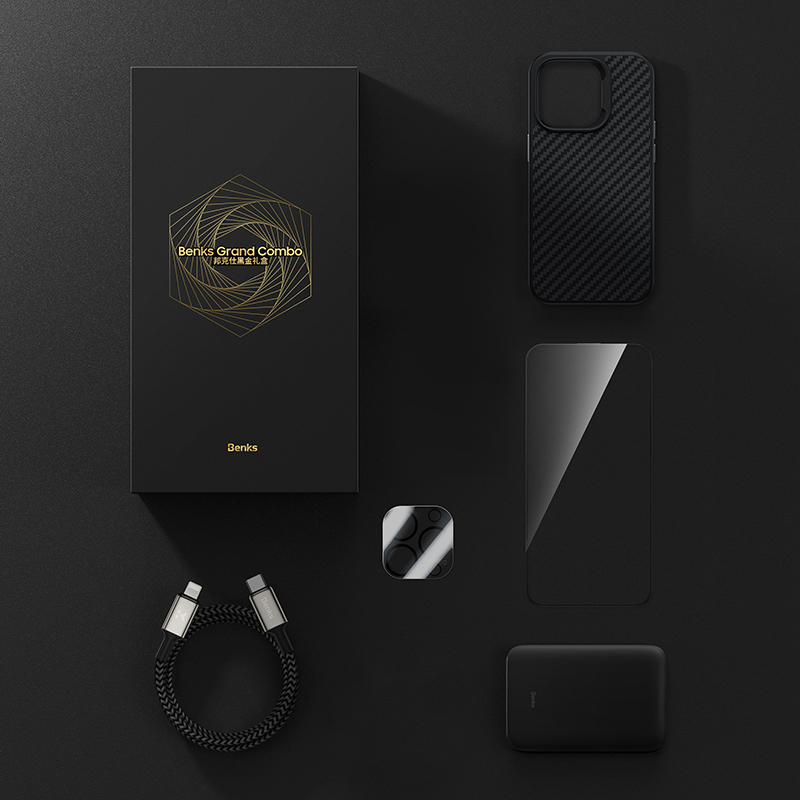 Bal-z Apple iPhone 14 Pro Max Benks Grand Combo 5in1 Aksesuar Seti Kılıf-Ekran Koruyucu-Lens Koruyucu-Kablo-Powerbank