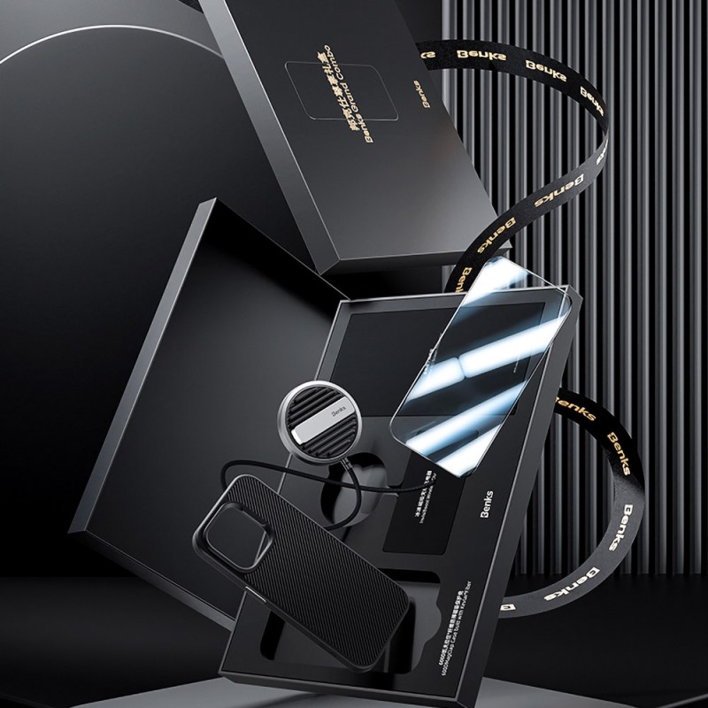 Bal-z Apple iPhone 14 Pro Max Benks Grand Combo MFM01 3in1 Aksesuar Seti Kılıf-Ekran Koruyucu-Wireless Şarj Aleti