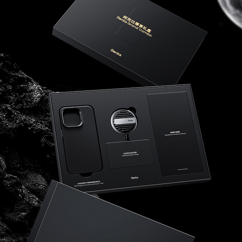 Bal-z Apple iPhone 14 Pro Max Benks Grand Combo MFM01 3in1 Aksesuar Seti Kılıf-Ekran Koruyucu-Wireless Şarj Aleti