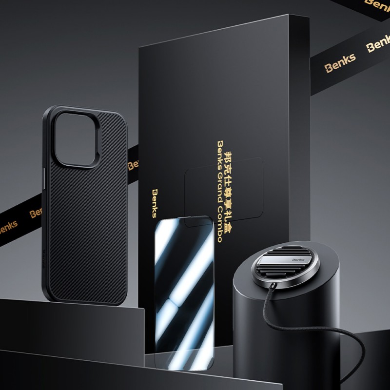 Bal-z Apple iPhone 14 Pro Max Benks Grand Combo MFM01 3in1 Aksesuar Seti Kılıf-Ekran Koruyucu-Wireless Şarj Aleti