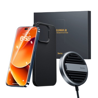 Bal-z Apple iPhone 14 Pro Max Benks Grand Combo MFM01 3in1 Aksesuar Seti Kılıf-Ekran Koruyucu-Wireless Şarj Aleti