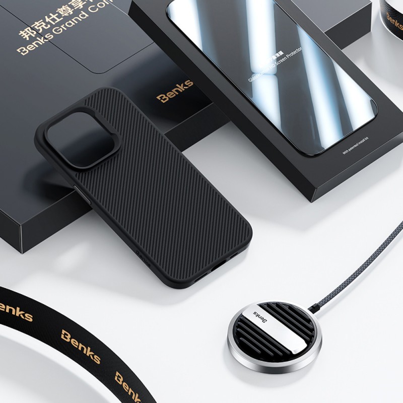 Bal-z Apple iPhone 14 Pro Max Benks Grand Combo MFM01 3in1 Aksesuar Seti Kılıf-Ekran Koruyucu-Wireless Şarj Aleti