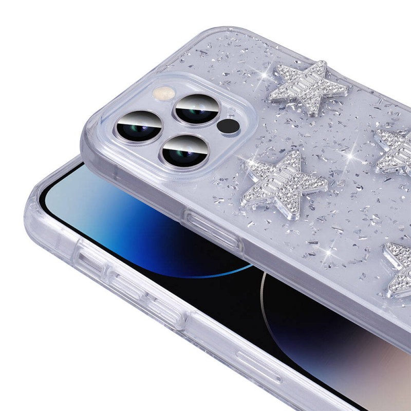 Bal-z Apple iPhone 14 Pro Max Kılıf Airbagli Simli Arka Yüzey  Işıltı Silikon Kapak