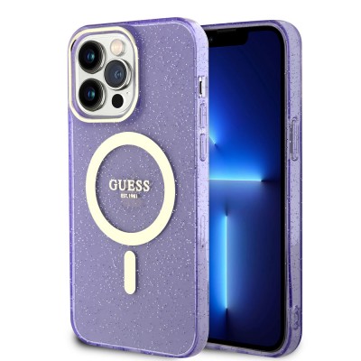 Bal-z Apple iPhone 14 Pro Max Kılıf GUESS M-safe Şarj Özellikli Glitter Kapak
