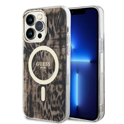 Bal-z Apple iPhone 14 Pro Max Kılıf GUESS M-safe Şarj Özellikli Leopar Desenli Kapak