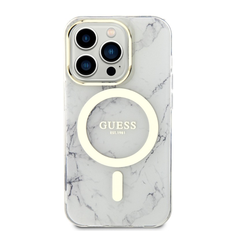 Bal-z Apple iPhone 14 Pro Max Kılıf GUESS M-safe Şarj Özellikli Mermer Desenli Kapak