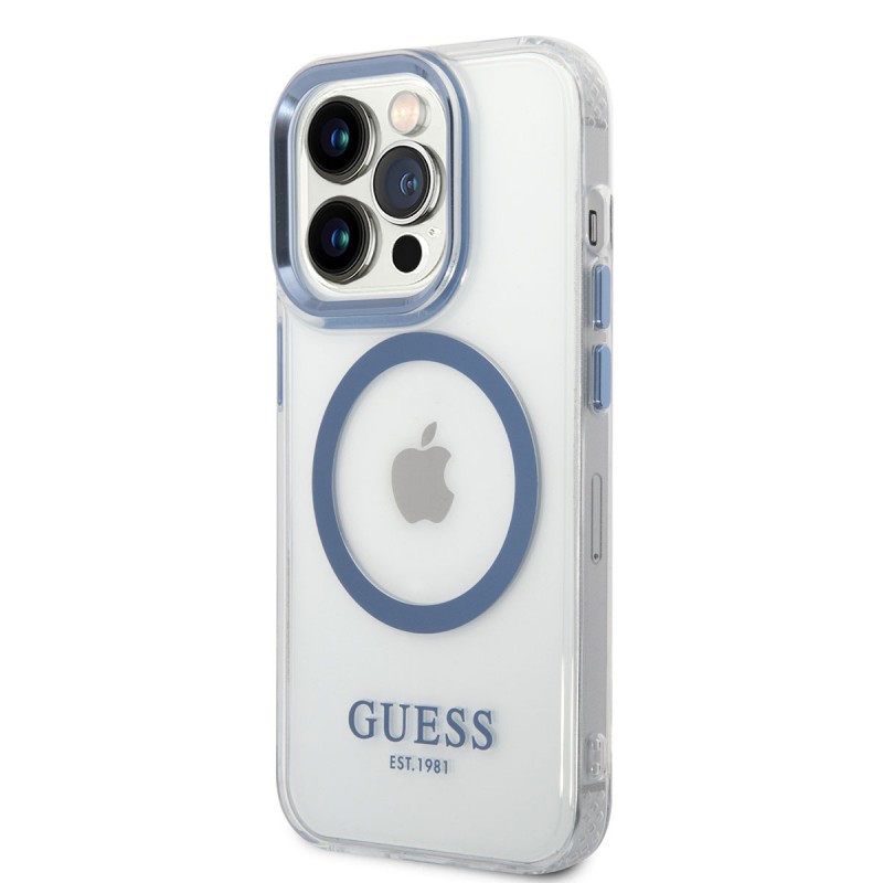 Bal-z Apple iPhone 14 Pro Max Kılıf GUESS M-safe Şarj Özellikli Metal Kamera Çerçeveli Kapak