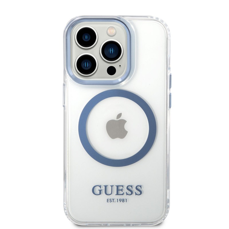 Bal-z Apple iPhone 14 Pro Max Kılıf GUESS M-safe Şarj Özellikli Metal Kamera Çerçeveli Kapak