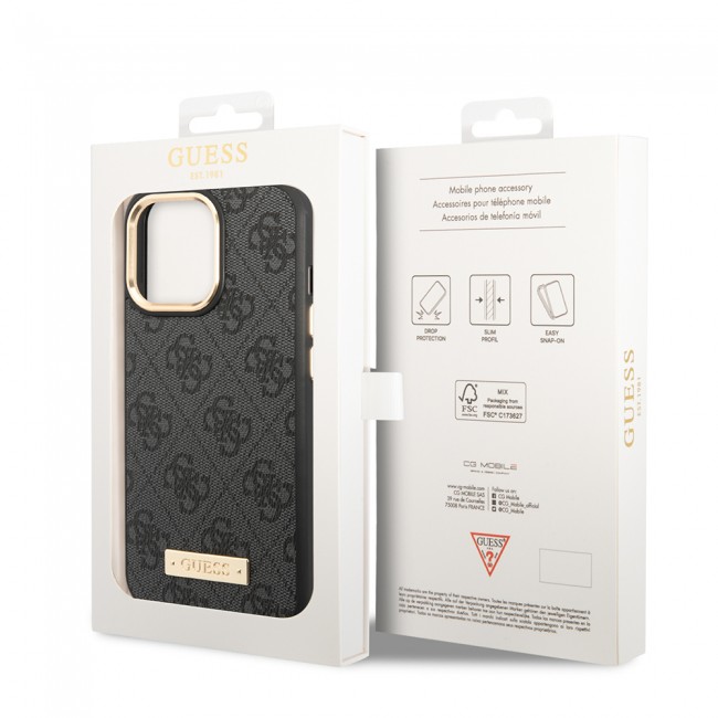 Apple iPhone 14 Pro Max Kılıf Guess Orjinal Lisanslı M-safe Şarj Özellikli 4G Desenli PU Metal Plaka Klasik Logolu Kapak Apple iPhone 14 Pro Max Kılıf Guess Orjinal Lisanslı M-safe Şarj Özellikli 4G Desenli PU Metal Plaka Klasik Logolu Kapak