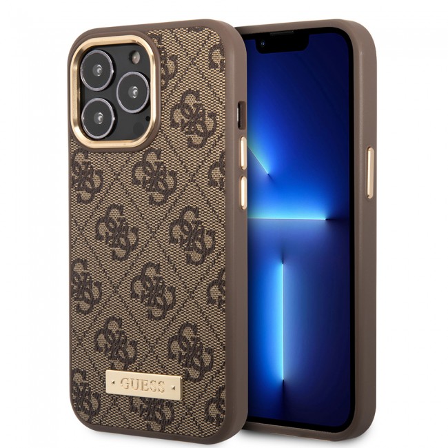 Apple iPhone 14 Pro Max Kılıf Guess Orjinal Lisanslı M-safe Şarj Özellikli 4G Desenli PU Metal Plaka Klasik Logolu Kapak Apple iPhone 14 Pro Max Kılıf Guess Orjinal Lisanslı M-safe Şarj Özellikli 4G Desenli PU Metal Plaka Klasik Logolu Kapak