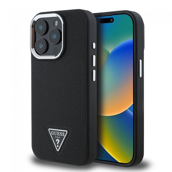 Apple iPhone 14 Pro Max Kılıf Guess Orjinal Lisanslı M-safe Şarj Özellikli Grained Triangle Kapak Apple iPhone 14 Pro Max Kılıf Guess Orjinal Lisanslı M-safe Şarj Özellikli Grained Triangle Kapak