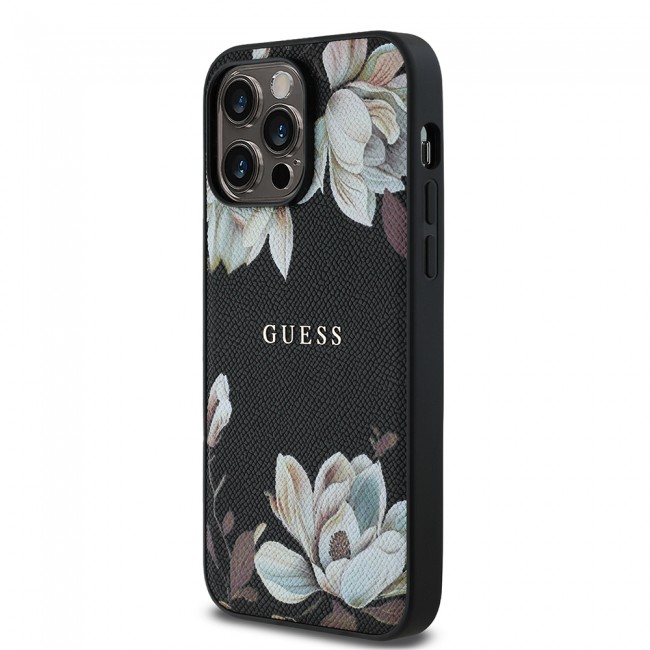 Apple iPhone 14 Pro Max Kılıf Guess Orjinal Lisanslı M-safe Şarj Özellikli Taneli Çiçek Tasarımlı Metal Yazı Logolu Kapak Apple iPhone 14 Pro Max Kılıf Guess Orjinal Lisanslı M-safe Şarj Özellikli Taneli Çiçek Tasarımlı Metal Yazı Logolu Kapak