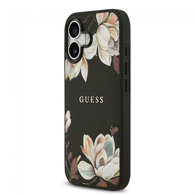 Apple iPhone 17 Kılıf Guess Orjinal Lisanslı M-safe Şarj Özellikli Taneli Çiçek Tasarımlı Metal Yazı Logolu Kapak Apple iPhone 17 Kılıf Guess Orjinal Lisanslı M-safe Şarj Özellikli Taneli Çiçek Tasarımlı Metal Yazı Logolu Kapak