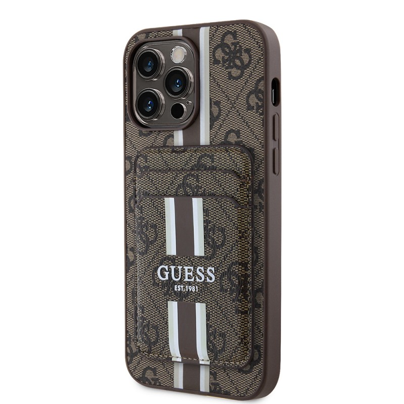 Bal-z Apple iPhone 14 Pro Max Kılıf Guess Orjinal Lisanslı M-safe Şarj Özellikli 4G Desenli Çizgili Kartlıklı Kapak