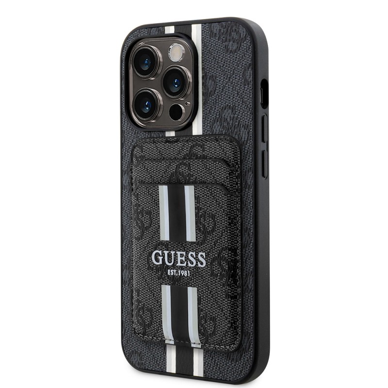 Bal-z Apple iPhone 14 Pro Max Kılıf Guess Orjinal Lisanslı M-safe Şarj Özellikli 4G Desenli Çizgili Kartlıklı Kapak