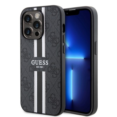 Bal-z Apple iPhone 14 Pro Max Kılıf Guess Orjinal Lisanslı M-safe Şarj Özellikli 4G Şerit Tasarımlı Printed Kapak