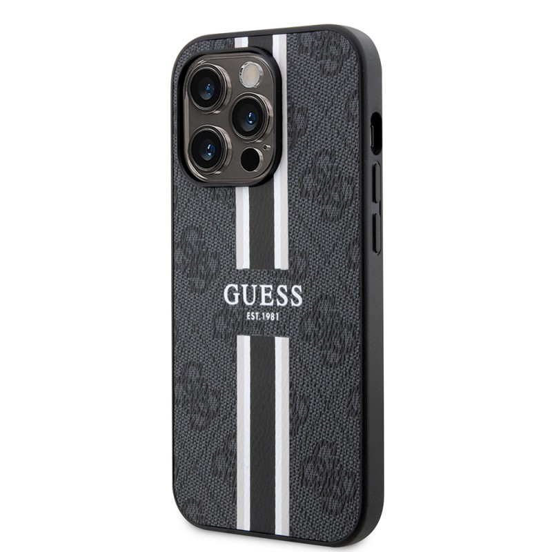 Bal-z Apple iPhone 14 Pro Max Kılıf Guess Orjinal Lisanslı M-safe Şarj Özellikli 4G Şerit Tasarımlı Printed Kapak