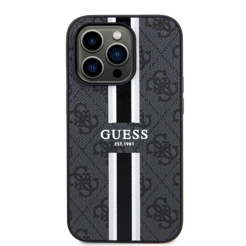Bal-z Apple iPhone 14 Pro Max Kılıf Guess Orjinal Lisanslı M-safe Şarj Özellikli 4G Şerit Tasarımlı Printed Kapak