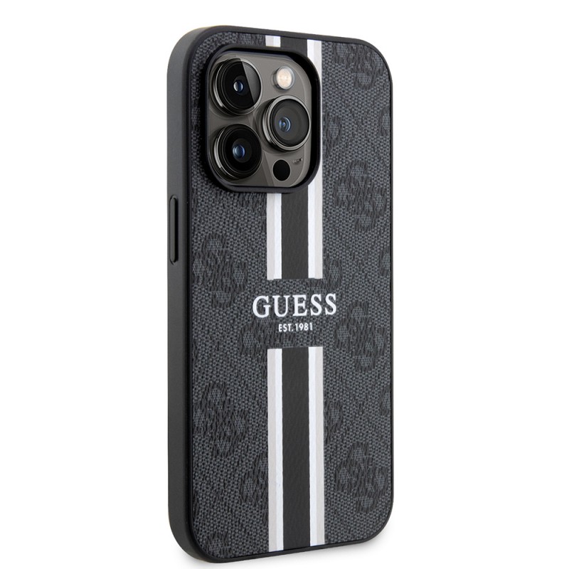 Bal-z Apple iPhone 14 Pro Max Kılıf Guess Orjinal Lisanslı M-safe Şarj Özellikli 4G Şerit Tasarımlı Printed Kapak