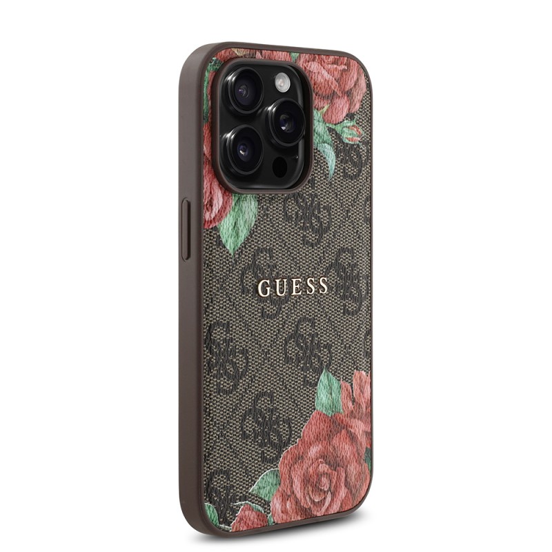 Bal-z Apple iPhone 14 Pro Max Kılıf Guess Orjinal Lisanslı M-safe Şarj Özellikli Gül Baskılı 4G Desenli Yazı Logolu Kapak