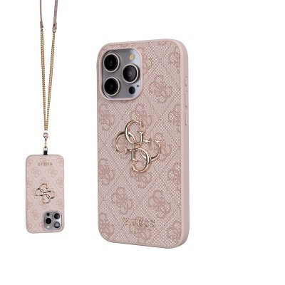 Bal-z Apple iPhone 14 Pro Max Kılıf Guess Orjinal Lisanslı PU Deri 4G Büyük Metal Logolu Çapraz Vücut Askılı Kapak