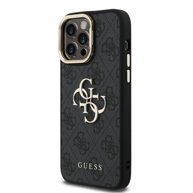 Apple iPhone 14 Pro Max Kılıf Guess Orjinal Lisanslı PU Deri 4G Desenli Metal Büyük 4G ve Yazı Logolu Kamera Standlı Kapak