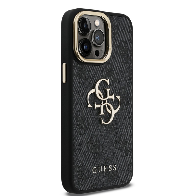 Bal-z Apple iPhone 14 Pro Max Kılıf Guess Orjinal Lisanslı PU Deri 4G Desenli Metal Büyük 4G ve Yazı Logolu Kamera Standlı Kapak