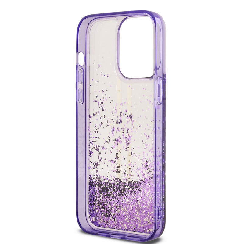 Bal-z Apple iPhone 14 Pro Max Kılıf Guess Orjinal Lisanslı Transparan Sıvılı Simli Altın Çizgili Kapak