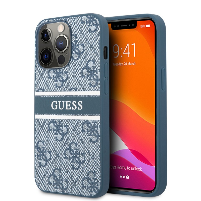 Bal-z Apple iPhone 14 Pro Max Kılıf GUESS PU Deri Çizgili Logo Dizaynlı Kapak