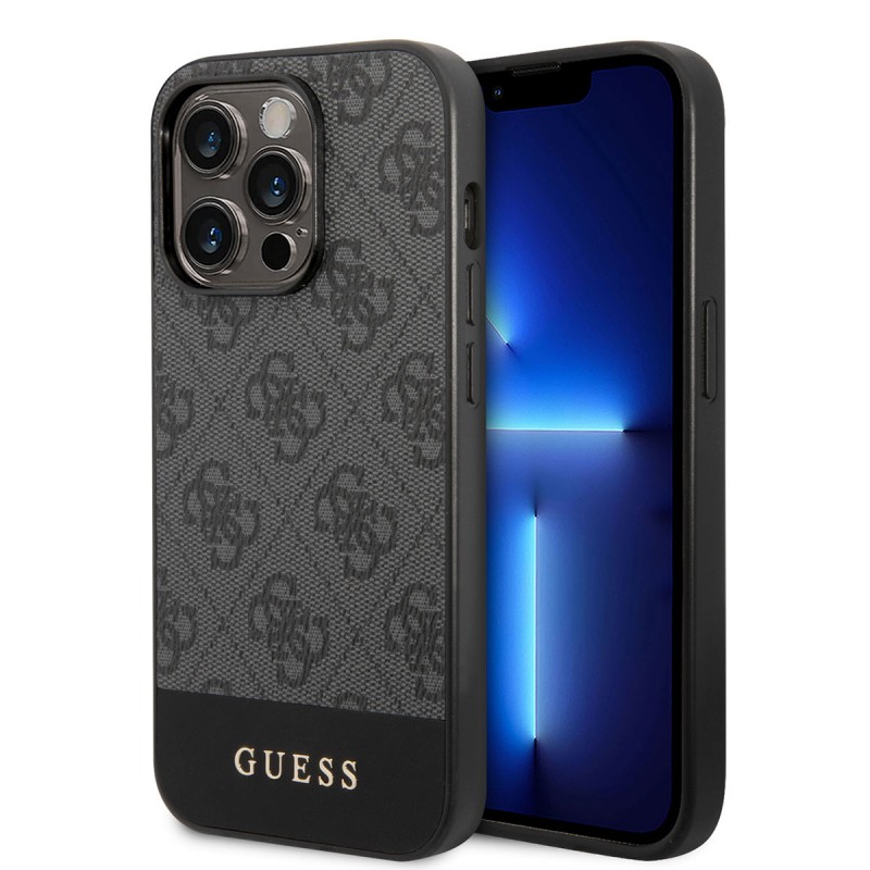 Bal-z Apple iPhone 14 Pro Max Kılıf GUESS PU Deri Şerit Logo Dizaynlı Kapak