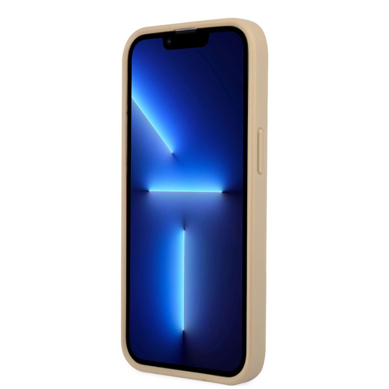 Bal-z Apple iPhone 14 Pro Max Kılıf GUESS PU Safran Deri Üçgen Logo Dizayn Kapak