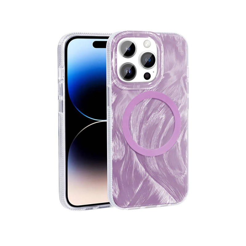 Bal-z Apple iPhone 14 Pro Max Kılıf M-safe Şarj Özellikli Fırça Boya Desenli  Palet Kapak