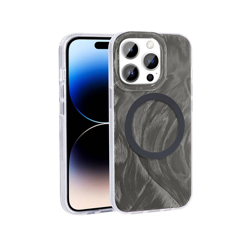 Bal-z Apple iPhone 14 Pro Max Kılıf M-safe Şarj Özellikli Fırça Boya Desenli  Palet Kapak