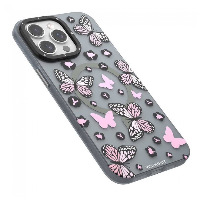 Apple iPhone 14 Pro Max Kılıf Magsafe Şarj Özellikli Kelebek Desenli Youngkit Shadow Dance Serisi Kapak Apple iPhone 14 Pro Max Kılıf Magsafe Şarj Özellikli Kelebek Desenli Youngkit Shadow Dance Serisi Kapak