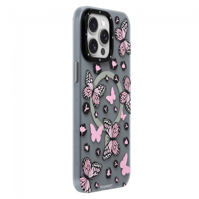 Apple iPhone 14 Pro Max Kılıf Magsafe Şarj Özellikli Kelebek Desenli Youngkit Shadow Dance Serisi Kapak Apple iPhone 14 Pro Max Kılıf Magsafe Şarj Özellikli Kelebek Desenli Youngkit Shadow Dance Serisi Kapak