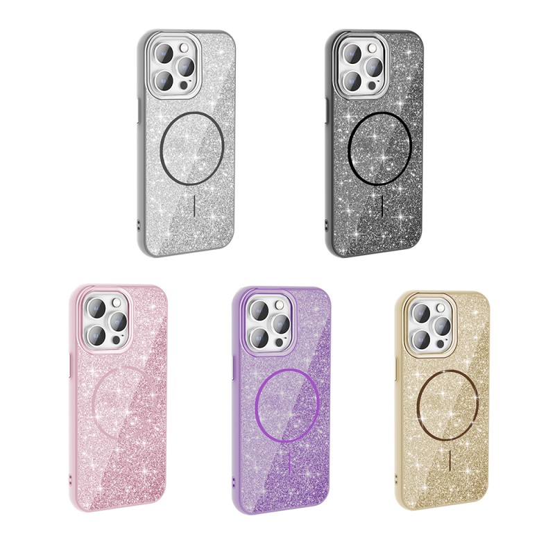 Bal-z Apple iPhone 14 Pro Max Kılıf M-safe Şarj Özellikli Parlayan Simli Zore Okso Kapak