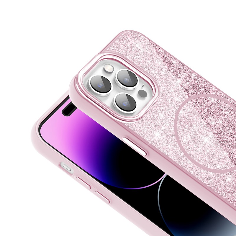 Bal-z Apple iPhone 14 Pro Max Kılıf M-safe Şarj Özellikli Parlayan Simli Zore Okso Kapak