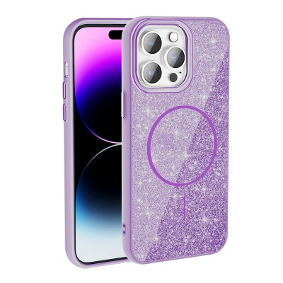 Bal-z Apple iPhone 14 Pro Max Kılıf M-safe Şarj Özellikli Parlayan Simli Zore Okso Kapak