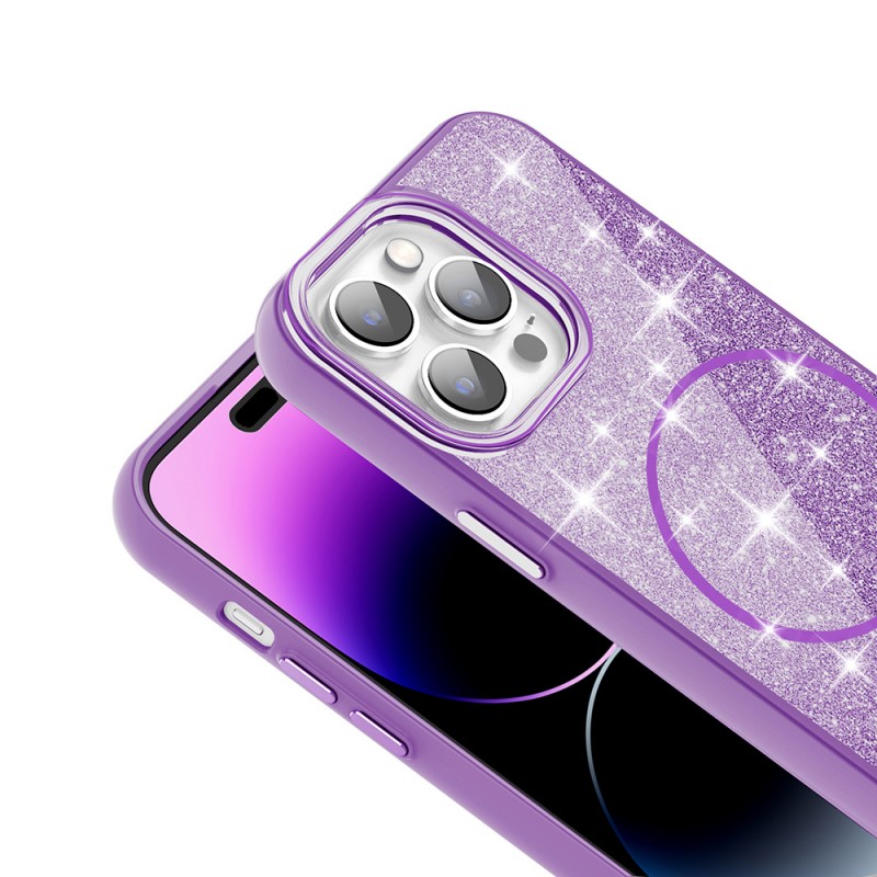 Bal-z Apple iPhone 14 Pro Max Kılıf M-safe Şarj Özellikli Parlayan Simli Zore Okso Kapak