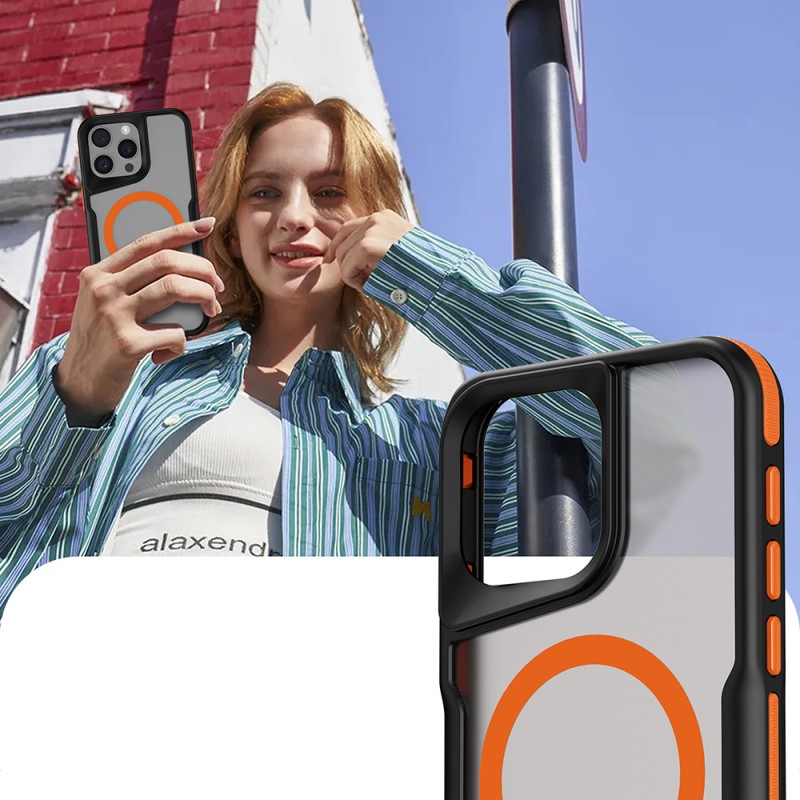 Bal-z Apple iPhone 14 Pro Max Kılıf M-safe Şarj Özellikli Renkli Kenar Airbag Şeritli Zore Lamer Kapak