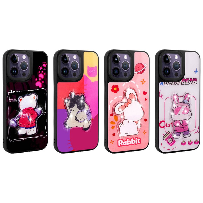 Bal-z Apple iPhone 14 Pro Max Kılıf Parlayan Kabartmalı İkonik Figürlü  Amas Silikon Kapak