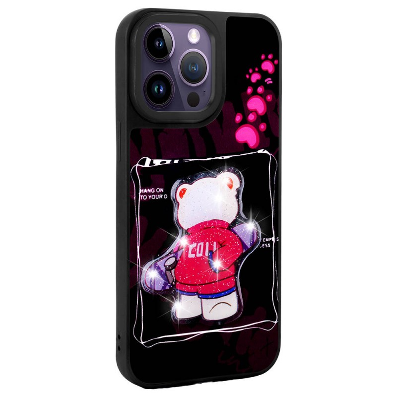 Bal-z Apple iPhone 14 Pro Max Kılıf Parlayan Kabartmalı İkonik Figürlü  Amas Silikon Kapak