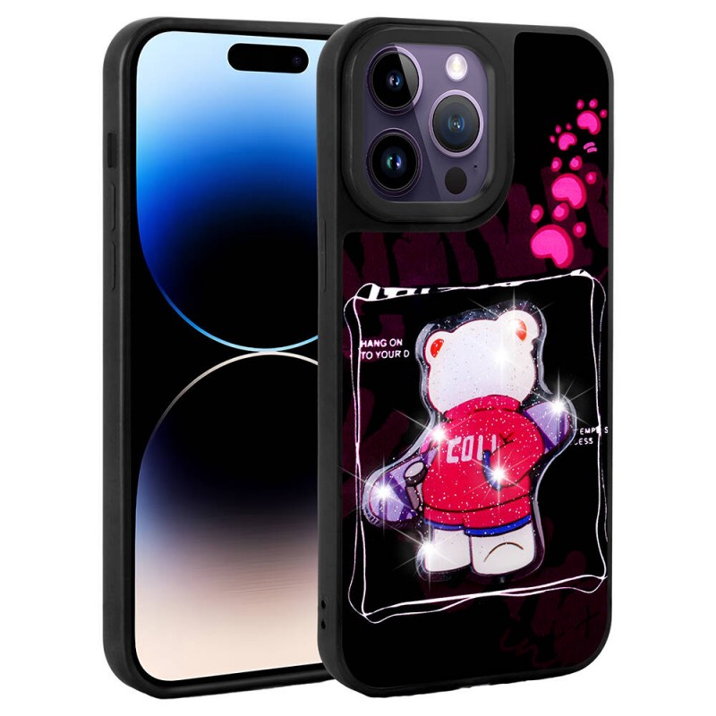 Bal-z Apple iPhone 14 Pro Max Kılıf Parlayan Kabartmalı İkonik Figürlü  Amas Silikon Kapak